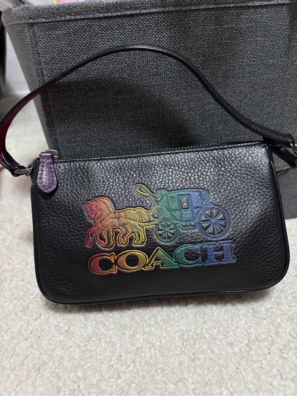 Coach Nolita 19 Black Leather With Rainbow Carriage & Horse Logo Handbag Purse